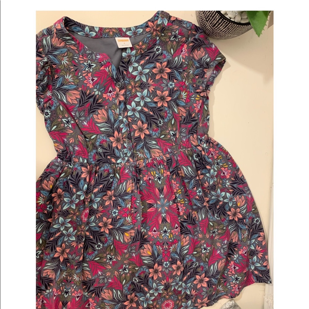 Gymboree Pink/Gray Floral Twill Shirt Dress -Girls
